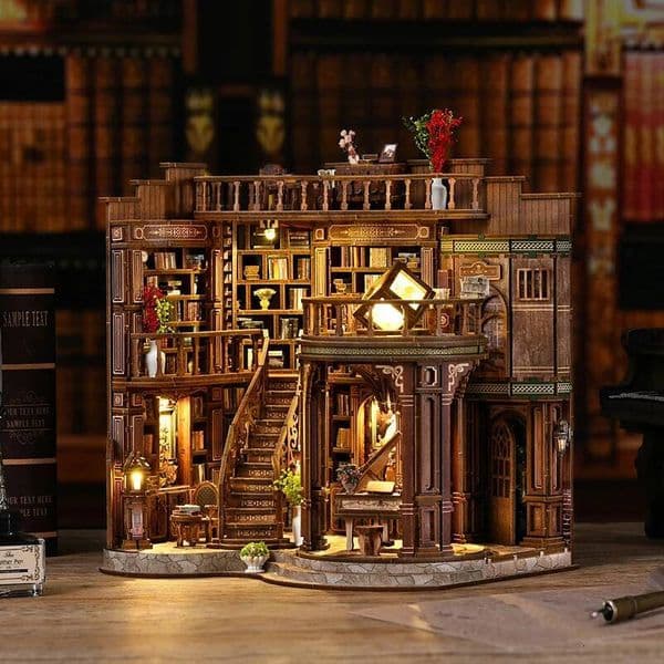 Bestseller DIY Dream Study Book Nook - Wooden 3D Puzzle Bookend Kit, Creative Handmade Bookshelf Insert Model House Gift ddmytues