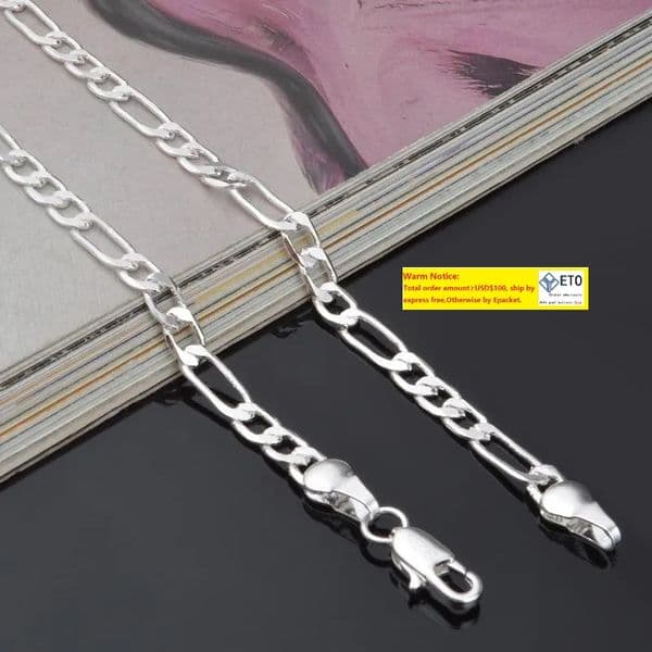 4mm Figaro Chain Necklace Fashion Classic Mens Long Necklace For Men Women 925 Sterling Silver Chain Jewelry 16 18 20 22 24Inches LL