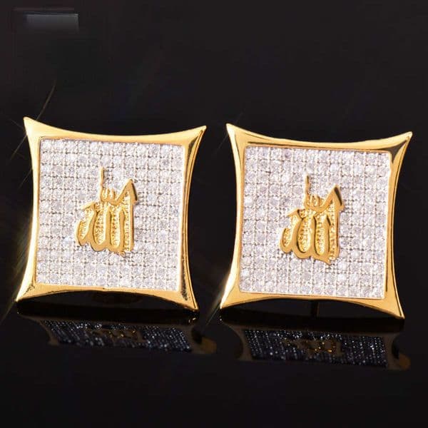 Style Personality Hip-Hop Large Square Stud Ins Creative Niche Design Diamond-Studded Earrings