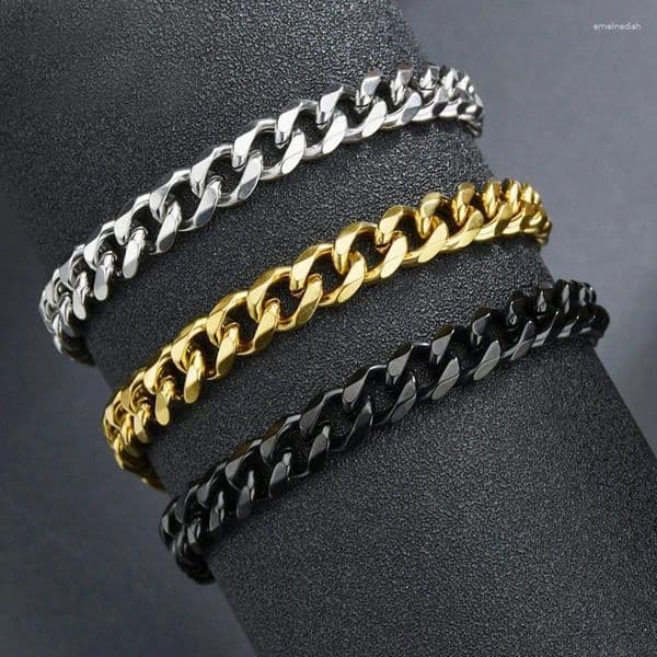 Charm Bracelets Fashion Stainless Steel Men Curb Cuban Chain Bracelet Women On Hand For Couple Unisex Wrist Jewelry Gift Party