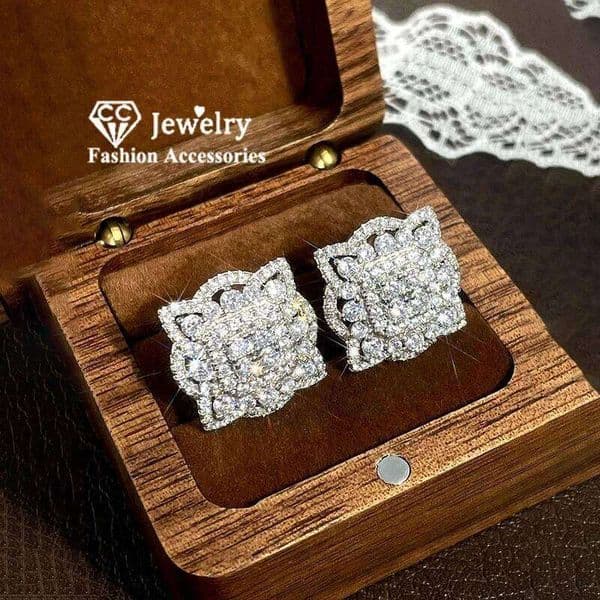 CC Stud Earrings For Women Square Shape White Cubic Zirconia Brincos Wedding Accessories Engagement Jewelry CCE069
