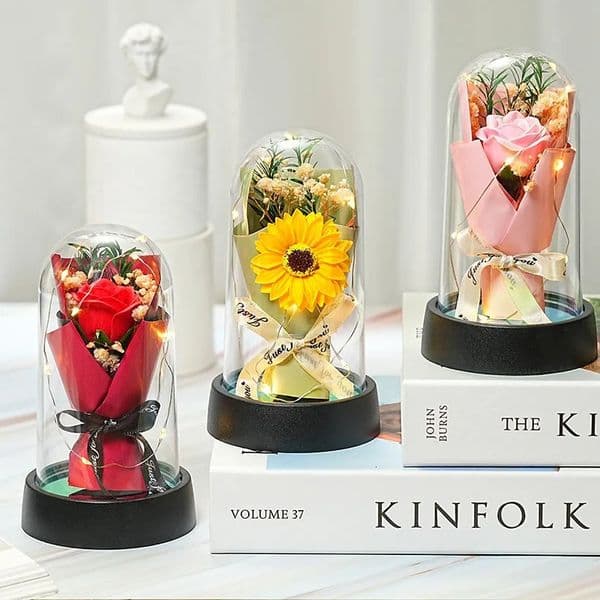 Everlasting Rose LED Glass Dome Bouquet Romantic Illuminated Ornament Perfect Valentines Day Christmas Home Decor Gift 251229