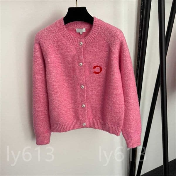 cute designer sweater women pink wool knit cardigan logo embroidered Cozy top Everyday Long Sleeve fashion Casual Fall Winter Outfit
