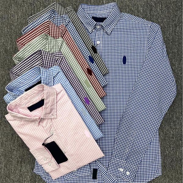Raff Men's Shirt Business Casual Fine Check Pure Cotton Long-Sleeved Shirt Polo Small Spurs Embroidery Designer Men's Polos Shirts Cotton unsex Long Sleeved Polo Shirt