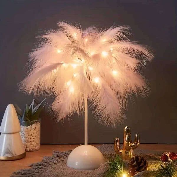 Creative Table Lamp Warm White Light Tree Feather Lampshade Girl LED Wedding Decorative Lights Birthday Gift Home Decor 25L1231