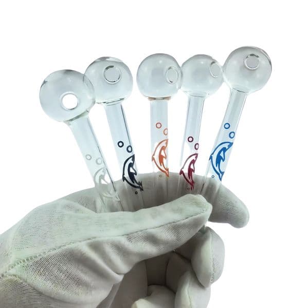4inch Clear Glass Oil Burner Glass Tube Oil Burning Pipe somking pipes water pipes with colorful dolphin logo