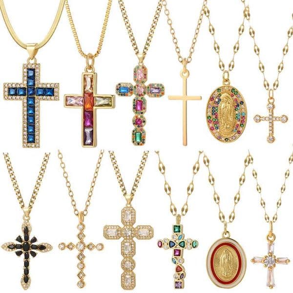 Cross Womens Pendant Collar Gold Color Our Lady Choker Jesus Necklace for Women Long Stainless Steel Chain Amulet Collars Y251227