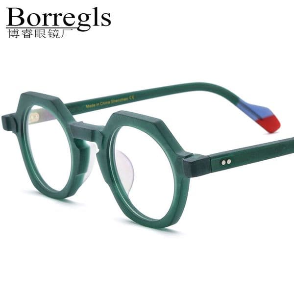 Borregls Matte Acetate Glasses Frame Men High-Quality Vintage Polygon Eyeglasses Women Optical Spectacles Colored Eyewear 19229