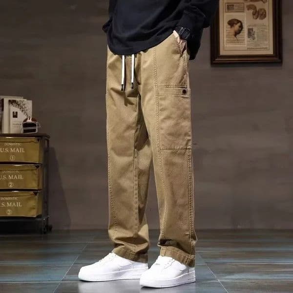 Men Loose Pants Male Vintage Fashion Elastic Waist Straight Leg Casual Versatile Wide Cargo Long 250701