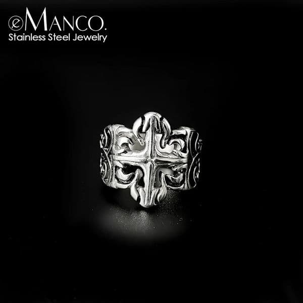Vintage Floral Square Continuous Pattern Engraving Hollow Metal Stainless Steel Mens Cool Rings Fashion Multi-Size 250701