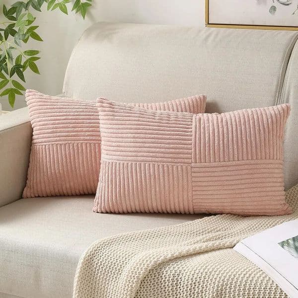 Pillow Case 2PCS 30*50CM Corduroy Splicing Striped Cushion Cover Soft Textured Touch Corduroy Throw Pillows Case for Sofa Bed Chair Car 250708