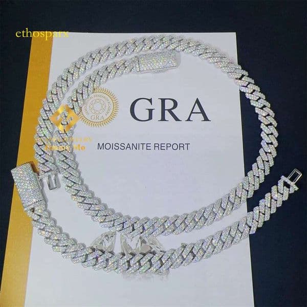 8mm Two Rows Pass Tester Iced Hip Hop VVVS1 Silicon Cuban Chain Necklace