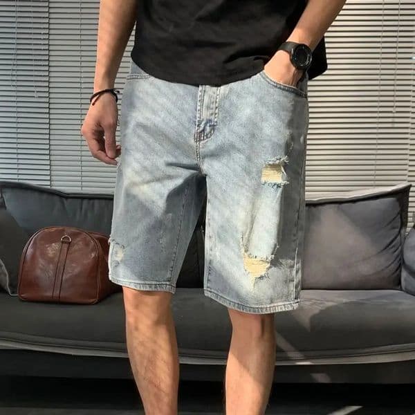 Loose Short Jeans Pants for Men Ripped Retro Blue Vintage Man Bermuda Denim Shorts Summer Buttons Jorts y Original 250701