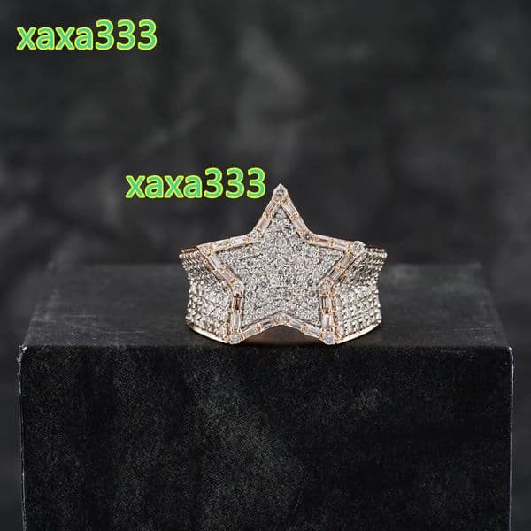 Hot Selling VVS Moissanite Diamond 925 Sterling ROSE Ring Gold Plated Fine Jewelry for Men Women Engagement Gift HipHop Style
