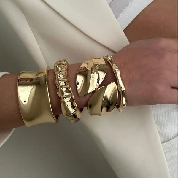Punk Irregular Heavy Metal Cuff Wide Bangles Bracelets Vintage Gold Silver Color Geometric Spring Bangles For Women Men Jewelry 250701