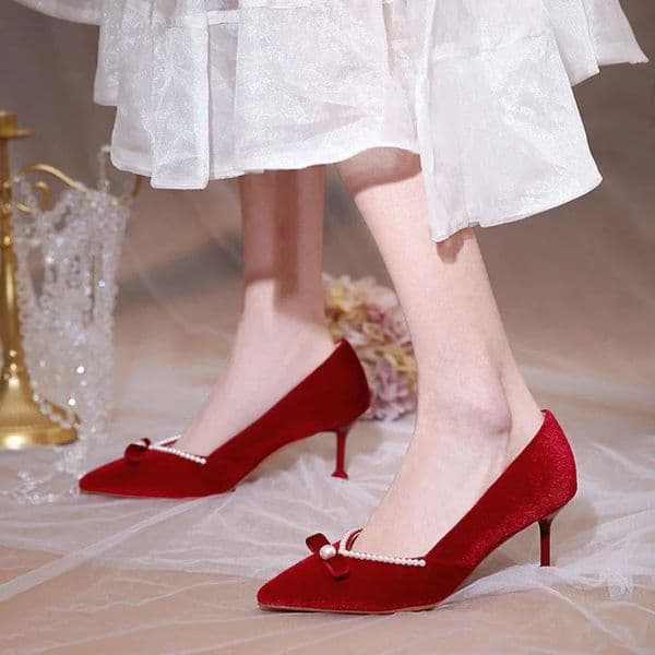 Pearl Ladies Pumps on Heeled Pointed Toe Stilito Wedding Bride Shoe with Bow Womens Shoes High Heels Slip Offer Stylish 39 Non 250626