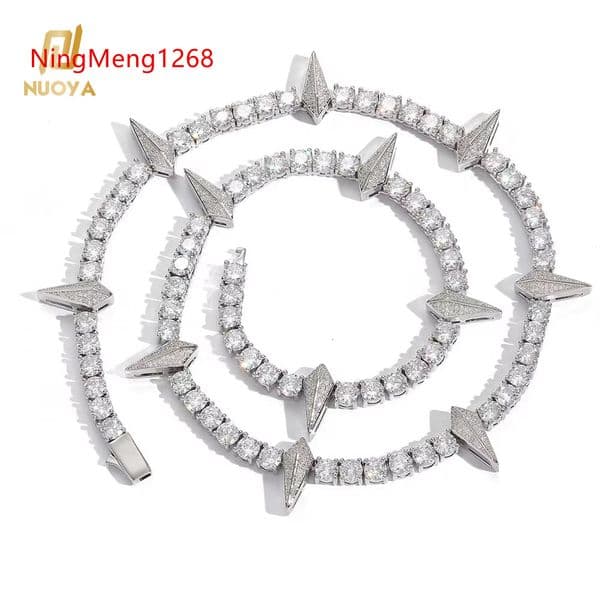 NUOYA HipHop Jewelry Iced Out Tennis Choker White Gold Plated Micro Pave Diamond 5mm Black Panther Tennis Necklace for Men Women