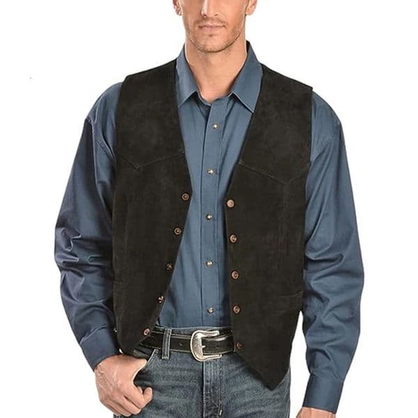Mens Vintage Single Breasted Sleeveless Jacket Vest Curved Hemline Waistcoat Male Clothing Outwear 250701