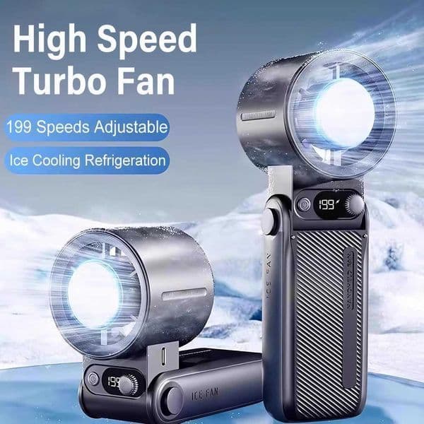 Portable Handheld Turbo Fan Ice Cooling Hand Fan Foldable Hanging Neck Fan 6000mAh USB Rechargeable High Speed Small Turbo Fan XJ250702