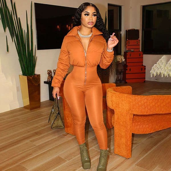 Sexy Cotton Jumpsuit Stretch Tight Bodysuit Autumn Winter Slim Fit Coat B5