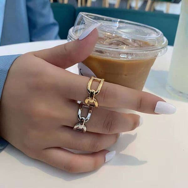 2025 Spring Trendy Geometric Gold Stainless Designer Steel Adjustable Open Cuff Minimalist Ring for Jewelry Women & Men