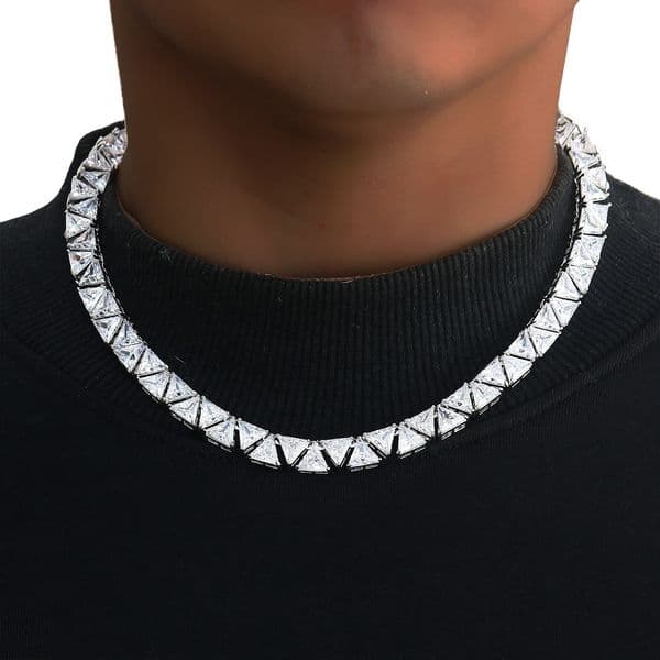 5mm 9mm Triangular Cubic Zirconia Tennis Chain Necklace 14k Gold Full Cz Stone Iced Out Diamond Necklaces For Men Fashion Versatile Mens Jewelry Collarbone Chain