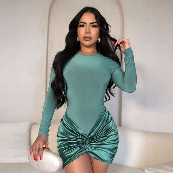Autumn New Fashionable Ruched Waist Evening Dress For Women B5