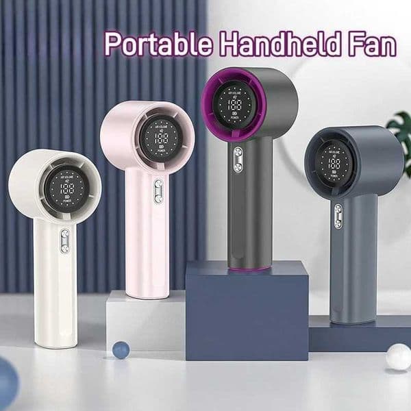 Portable Fan Handheld Mini Fan 100 Wind Speed USB Charging Turbo Fan Electric Fan Digital Display Camping Mountaineering M250702