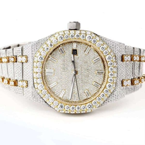 Men and Women VVS Moissanite Dias Watch Handmade Stainless Steel Glass Dial 41mm Hip Hop Style Perfect Gift for Him