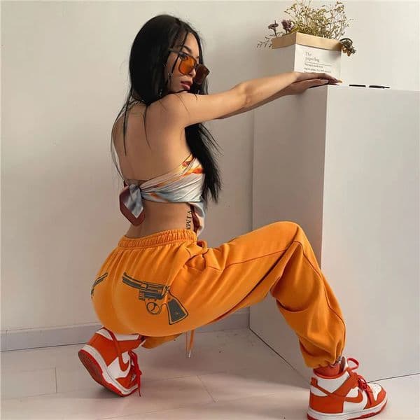 HipHop Jazz Letter printing American street Women waistband elastic waistband loose casual pants Trousers Y2K 250624BJ
