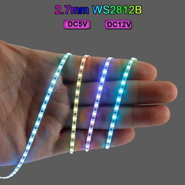2.7mm WS2812B LED Strip Ultra Narrow 160Leds/M Individually Addressable RGBIC Light Strip Dreamcolor DC5V/12V W250701