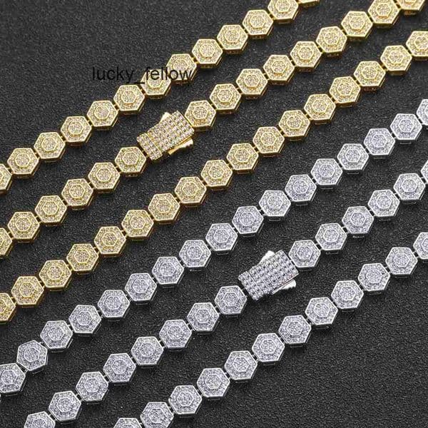 Hip Hop 8.5mm Geometric Rock Candy Chain Hexagonal Moissanite Necklace Versatile High-end Mens Bracelet