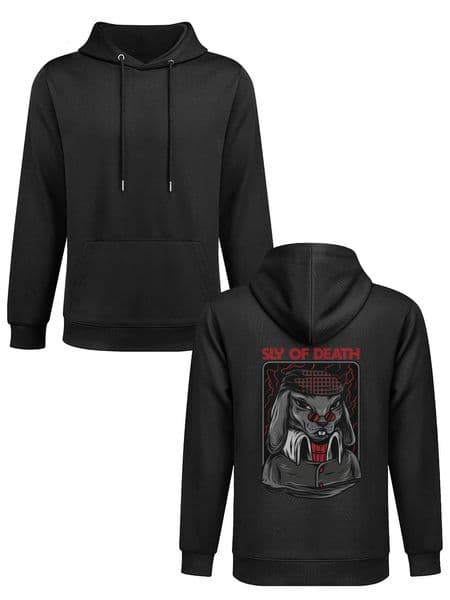 hoodie with a red and graphic on the front of it Long sleeves black clothing