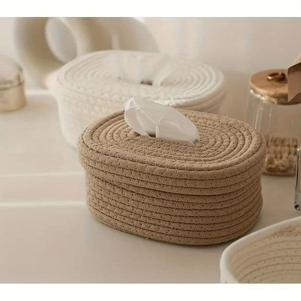 1pc HandWoven Fabric Tissue Box HolderStylish Lightweight Washable Multifunctional Storage for Face Towels Napkins at Home 250703
