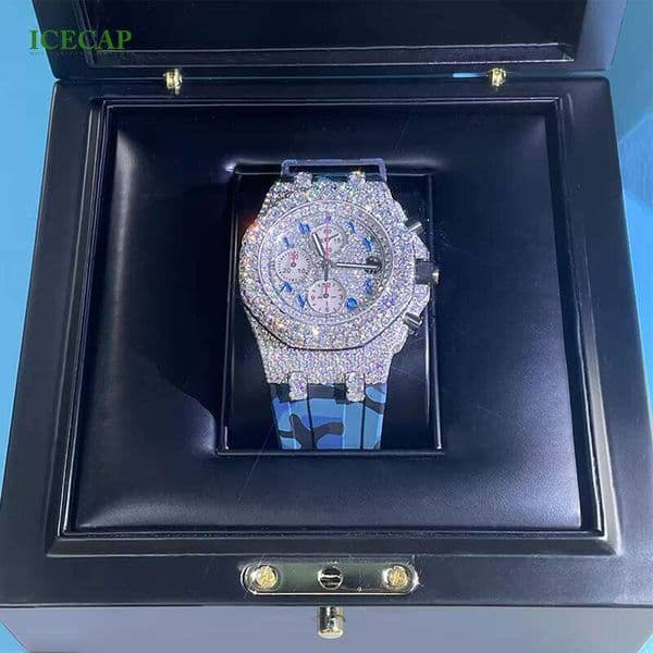 Buss Down Blue Strap Arabic Numbers Dial Automatic Movement Watches Hiphop VVS Moissanite Waterproof Dia Watch Men