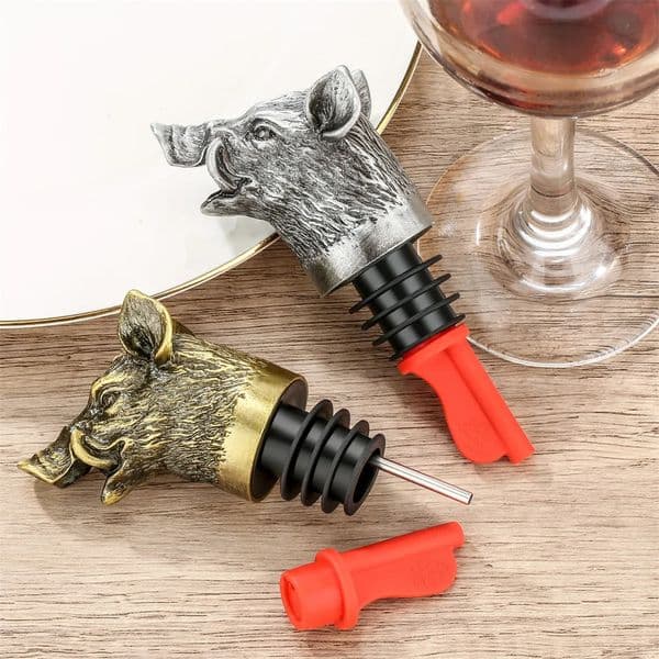 Bar Accesssories Champagne Wine Spouts Mouth with Red Stopper Wild Boar Decoration Metal Bottle Stoppers Unique Wine Gift 250701