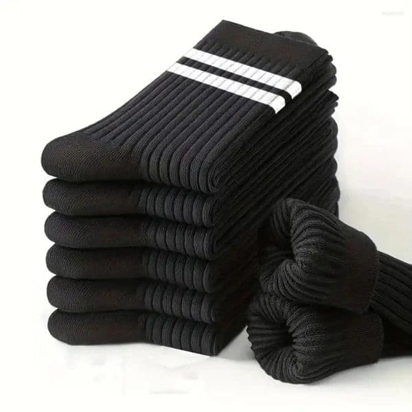 Men's Socks 6 Pairs Spring Autumn Simple Casual Black White Striped Breathable Mid Tube Sock High-quality Round Neck
