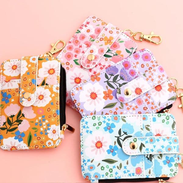 Silicone Bead Bracelet Leather Card Bag Wristlet Keychain Silicone Bracelet Wallet Bangle floret Printed Fragmented ID Bag 250701