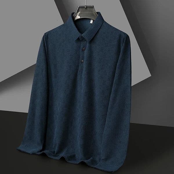 Mens Business Casual Long Sleeved Shirt Solid Color Polo Shirt Fashionable Breathable Comfortable Versatile Top 250703BJ