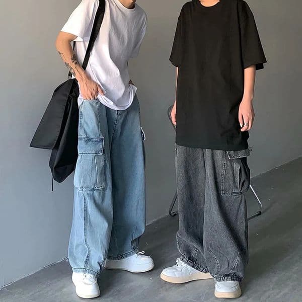 Wide Leg Cargo Jeans Men Loose Straight Baggy Trousers Multi Pockets Breathable Casual Denim Pants Fashion Streetwear Men 250703