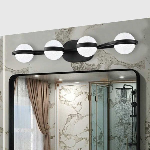Modern 30 Black LED Vanity Light Bathroom Lighted 4-Light Crystal Acrylic Shades Wall Mount Bathroom Lighting Fixture Wall Lamp Z250702