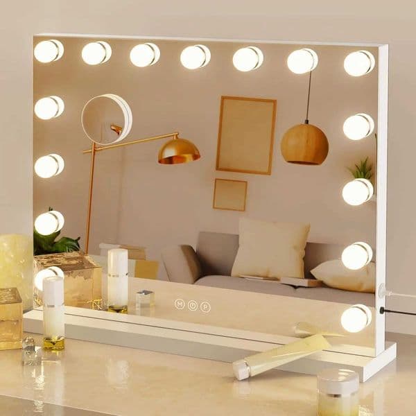 15 LED Makeup Mirror With Light Lamp 10X Magnification 3 Color Lights 18.1 x 22.8 Big Vanity Mirror Tabletop For Girl Gifts Z250702