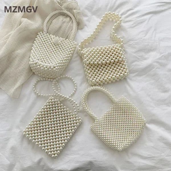 Fashion Hand-beaded Pearl Bag All-match Mini Retro Pearl Beaded White Color Crossbody Bag Female Party Wedding Dress Clutches 250701BJ