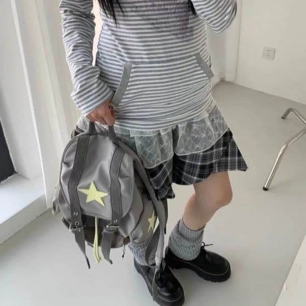 Cartoon Large Capacity Lucky Star Backpack Y2K Korean Style Drawstring Schoolbag MultiPocket Nylon Hiking Camping Bag Students 250703