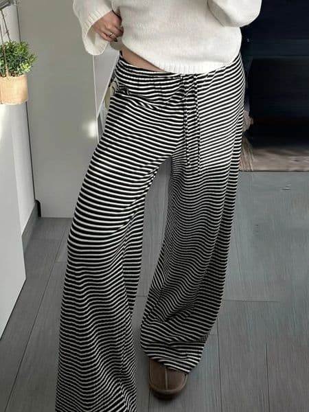 Rockmore Fashion Low Waist Pants Women Fall Casual Streetwear Y2K Striped Print Wide Leg Trouser Baggy Female Straight Pant 250703BJ