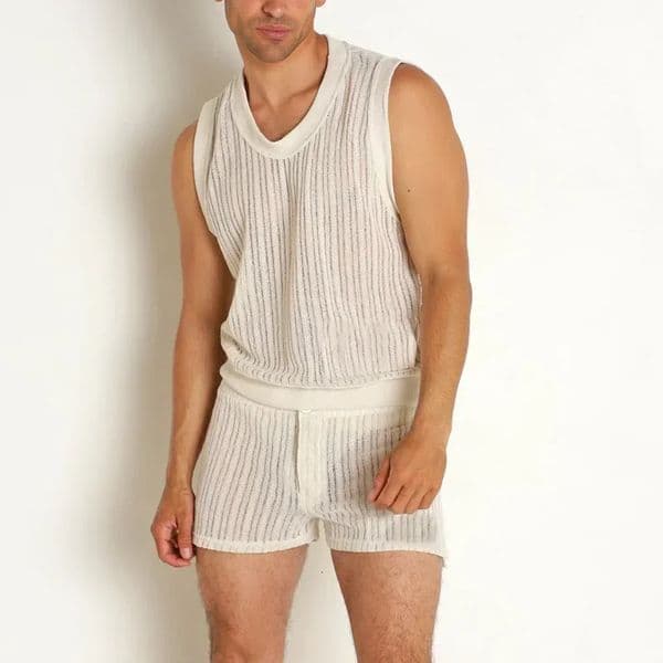 Mens Sets Summer Wild Solid Color Casual Ishaped Vest Shorts Suit for Men 250704BJ