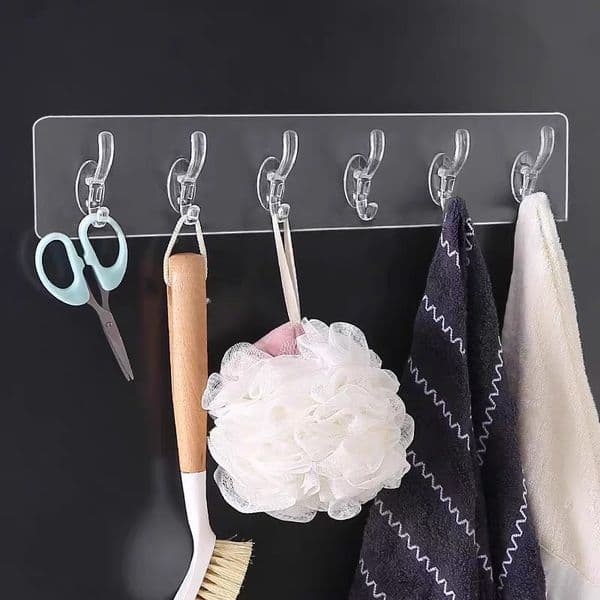 6 Hook Wall Organizer, Strong Hooks, No Drilling No Trace, Wall-mounted Clothes And Hat Hooks With Strong Adhesive,