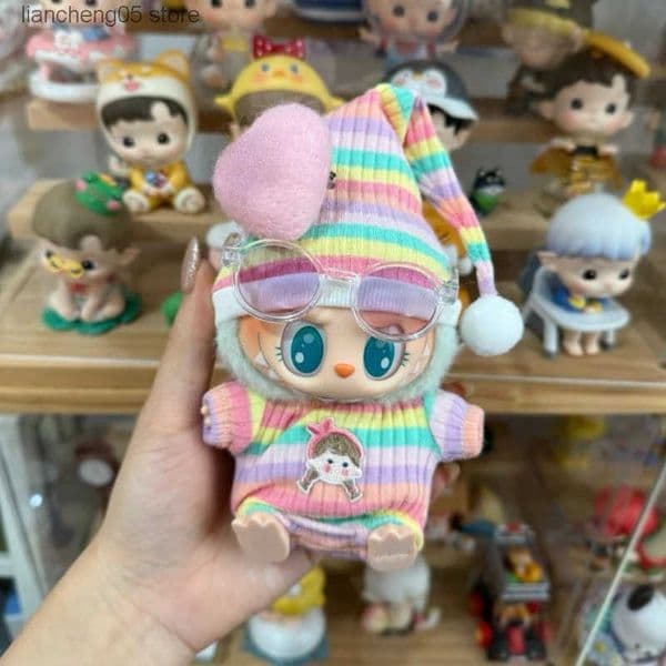 Rainbow Jumpsuit for 15/17cm Labubu Dolls Pajamas Mini Plush Outfit Monster Clothes Set L250703