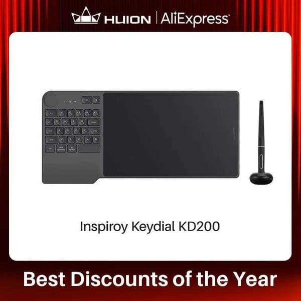 Huion KD200 Digital Drawing Tablet OSU Game Keydial Battery-Free Pen Wireless Graphics Tablets with Keyboard X250704