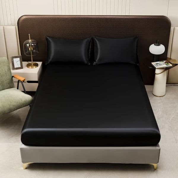 1Pc Satin Fitted Sheet Solid Colour Twin Full Queen Ice Silk Mattress Cover Natural With Elastic Band Bed Sheet No Pillowcase 250630